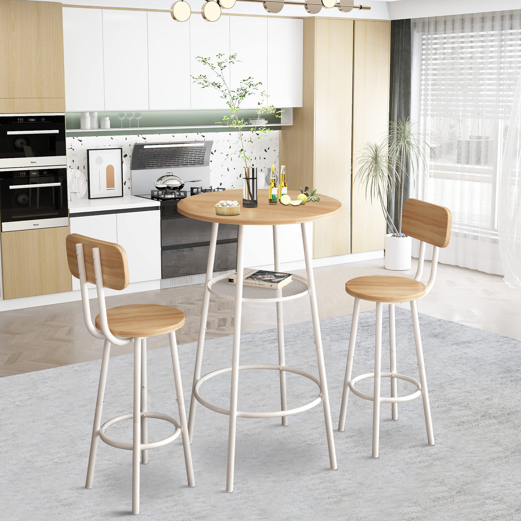 3 Piece Pub Dining Set, Modern Round bar Table and Stools for hotsell 2 Kitchen